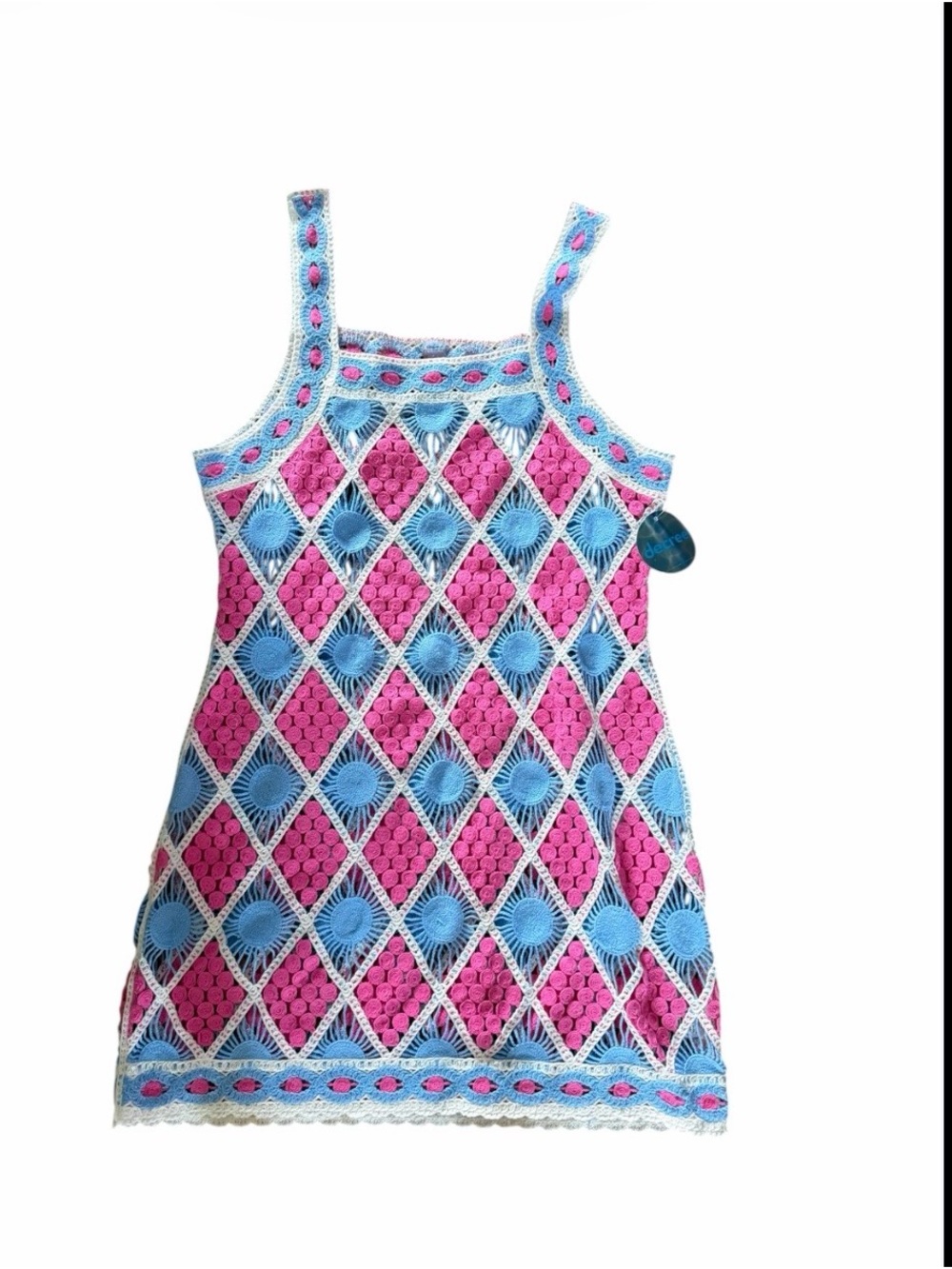 Decree Crochet Swim Coverup Sundress - Pink & Blue